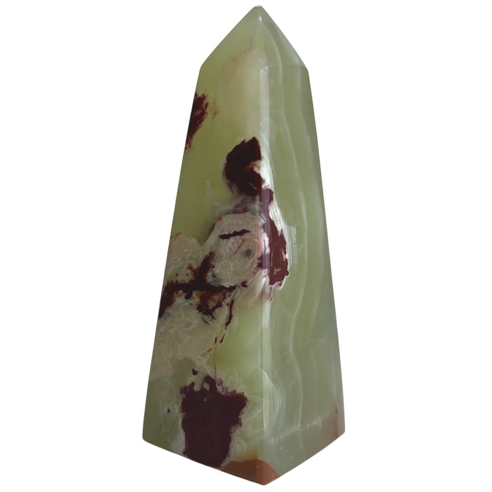 Green Onyx Crystal Tower Polished Banded Stone Obelisk Point Green